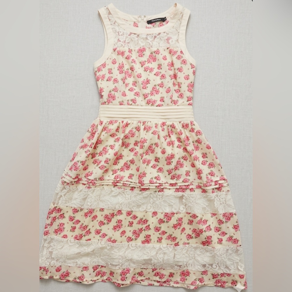 Doe & Rae Cream Midi Dress with Pink Floral Print